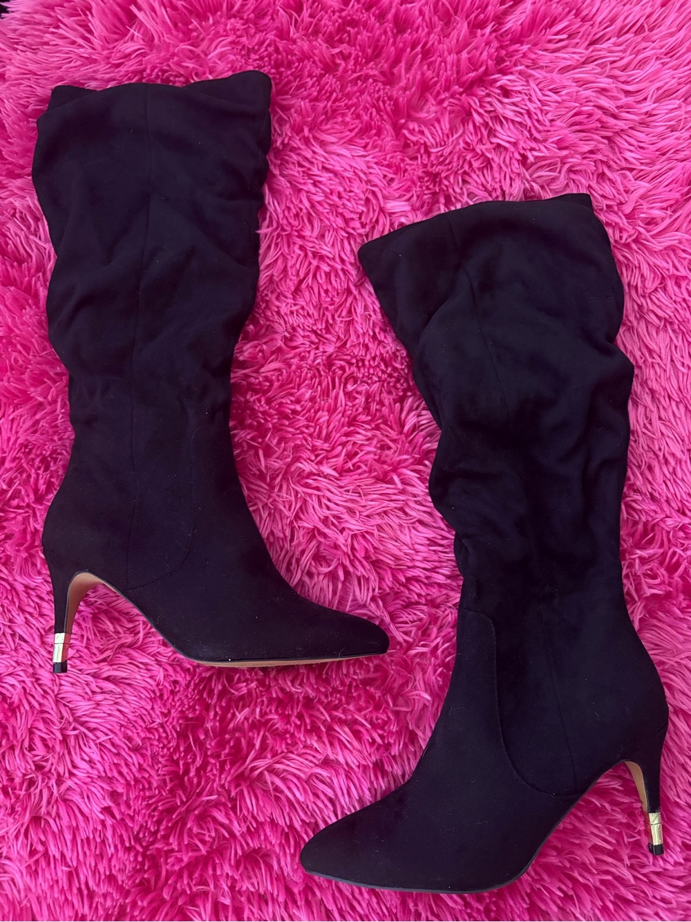 Black Knee-High Pointed Toe Heel Boots